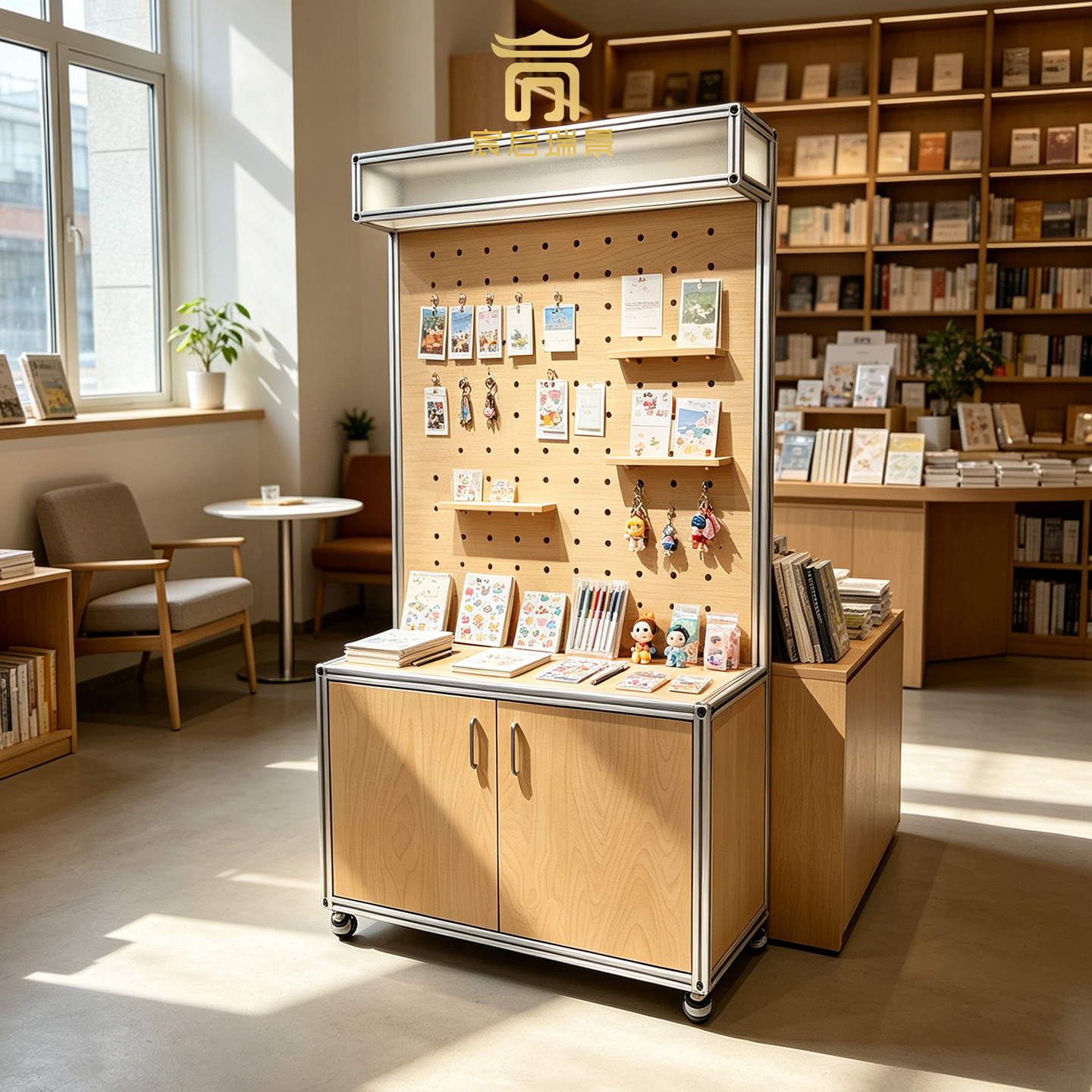 铝型材移动展示柜商店书架收纳柜带轮可移动海洋板陈列置物架