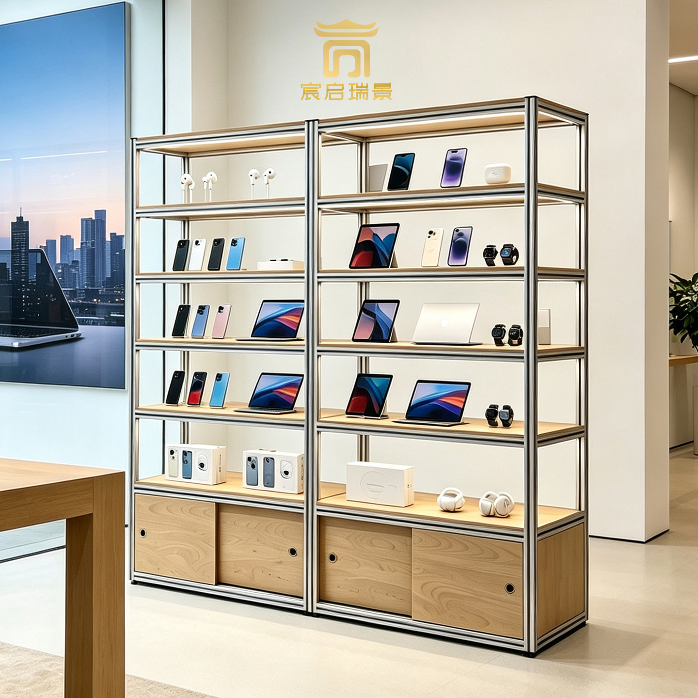 现代简约铝型材海洋板展示柜多层收纳置物架商用产品陈列展示架