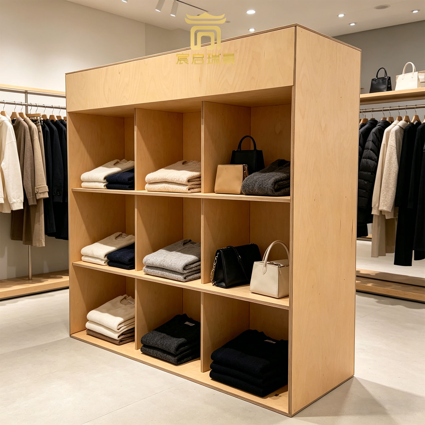 服装店商用分格展示木柜门店包包陈列架落地商铺货品收纳置物货架图片