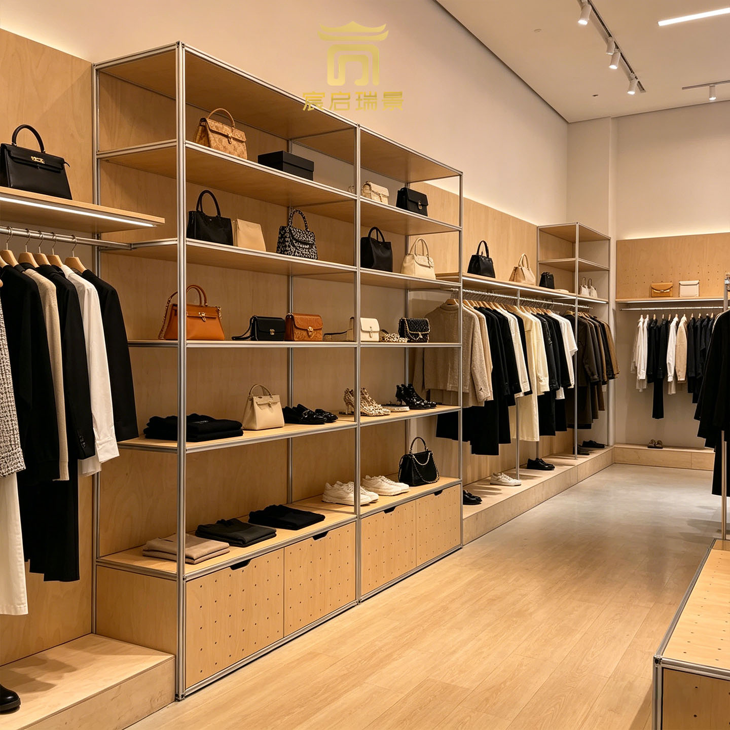 金属实木服装展示架落地式多层收纳架衣帽间衣柜展示柜商用展示架