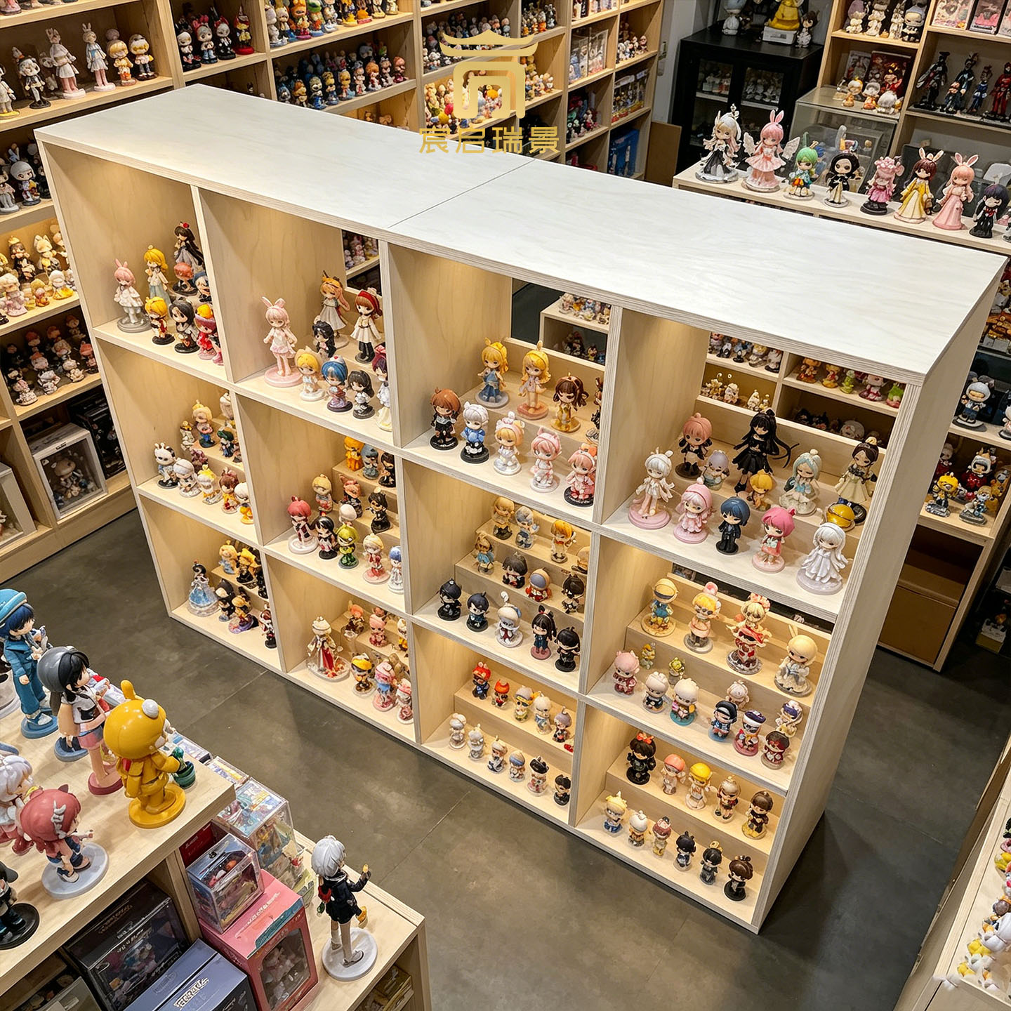 潮玩店落地格子展柜 手办模型收纳柜 盲盒公仔分层陈列置物柜