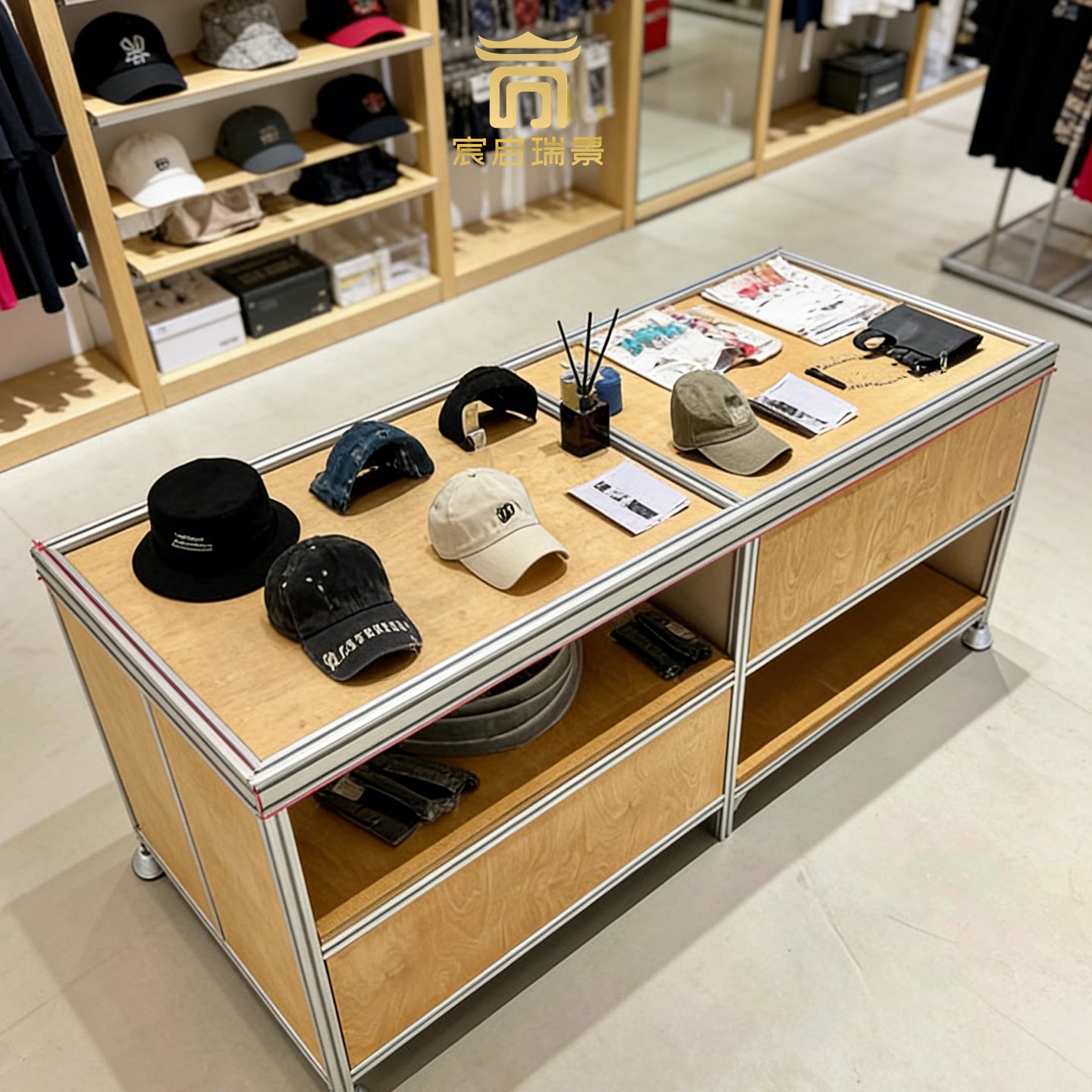铝型材木质展示柜现代简约商用陈列柜海洋板多层收纳展示架货架子