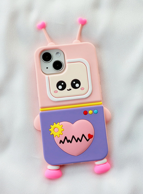 粉色爱心机器人适用小米15红米k80手机壳k70可爱k60卡通k50全包note14加厚保护13pro防摔12软硅胶套11t女新款