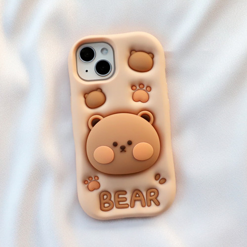 苹果奶茶熊全包边卡通硅胶套