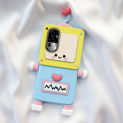 爱心机器人oppo reno11/10/9pro手机壳8/7/6/5k可爱a97/96卡通92/57全包55保护56/58防摔a93s软72硅胶套r15x
