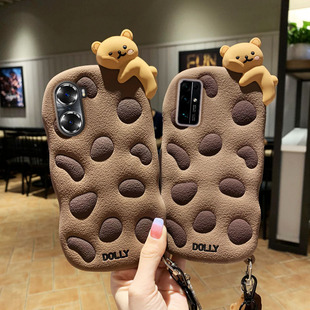 趴趴饼干熊适用华为荣耀80 70手机壳60可爱50pro卡通30s加厚防摔v30青春全包保护x30max软硅胶套x40i创意新款