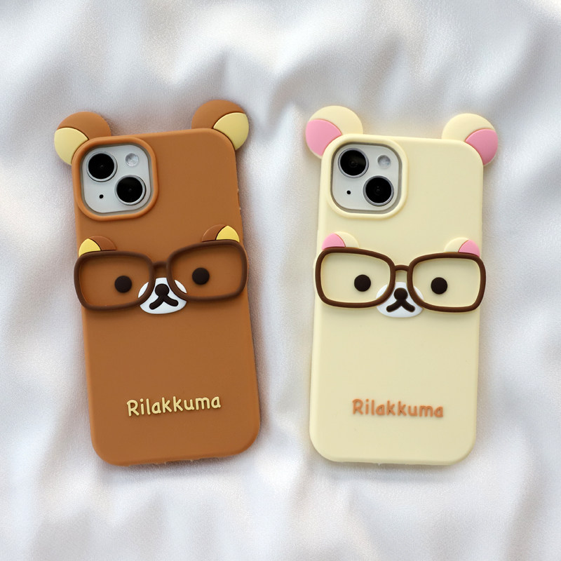 可爱眼镜熊适用iphone17/16pro苹果15手机壳14卡通13全包12/11保护xs max加厚xr防摔7软8plus硅胶套6s新款5se