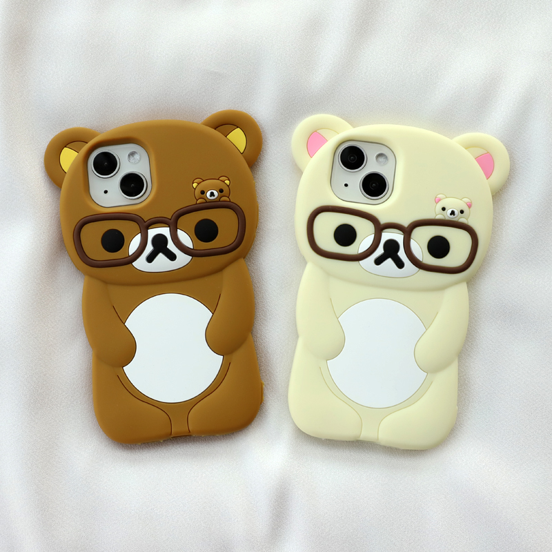 苹果立体可爱眼镜熊硅胶手机壳