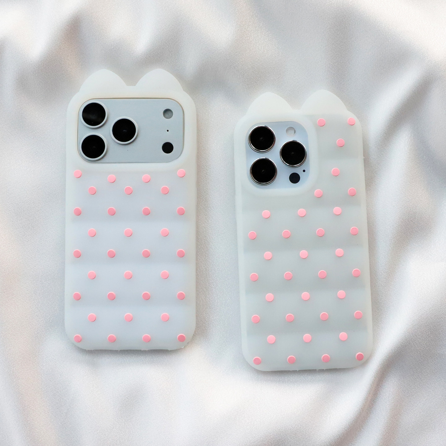 波点猫耳朵适用iphone17pro苹果16promax手机壳15pm可爱卡通14全包边Ai拍照按键13max加厚防摔软糯硅胶套新款