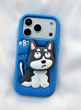 宝蓝色支架哈士奇适用iphone17苹果16pro手机壳15promax可爱卡通14pm全包边保护13max加厚防摔软硅胶套女新款