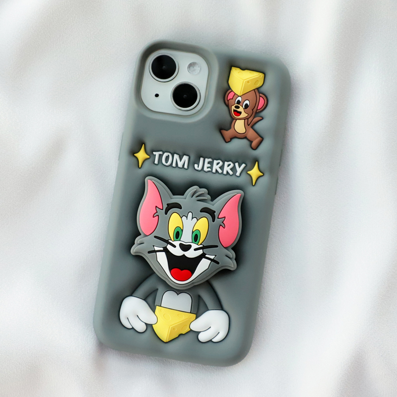 支架猫和老鼠适用于苹果iphone16/15手机壳14pro可爱卡通13promax全包12保护11加厚防摔max软硅胶套创意新款