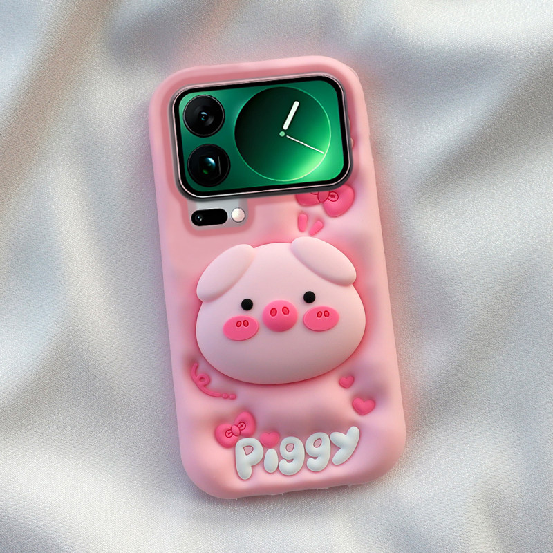 带支架膨胀小猪适用小米17promax手机壳15/14可爱卡通mi13全包边红米k90加厚k80保护k70pro软硅胶套创意新款c