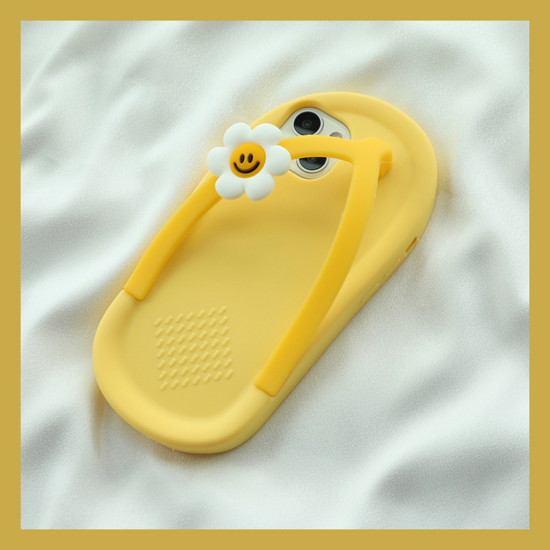 搞怪黄色花朵拖鞋适用iphone16/15/14手机壳13/12pro苹果11可爱xs max卡通xr全包x防摔7/8plus软硅胶套6s新款