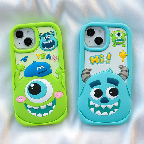 苹果卡通小怪兽全包边一体硅胶套