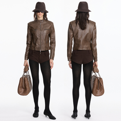 LYUOCHENG机车宽肩皮衣短外套