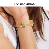 LYUOCHENG 天然黄水晶葡萄石925银手链