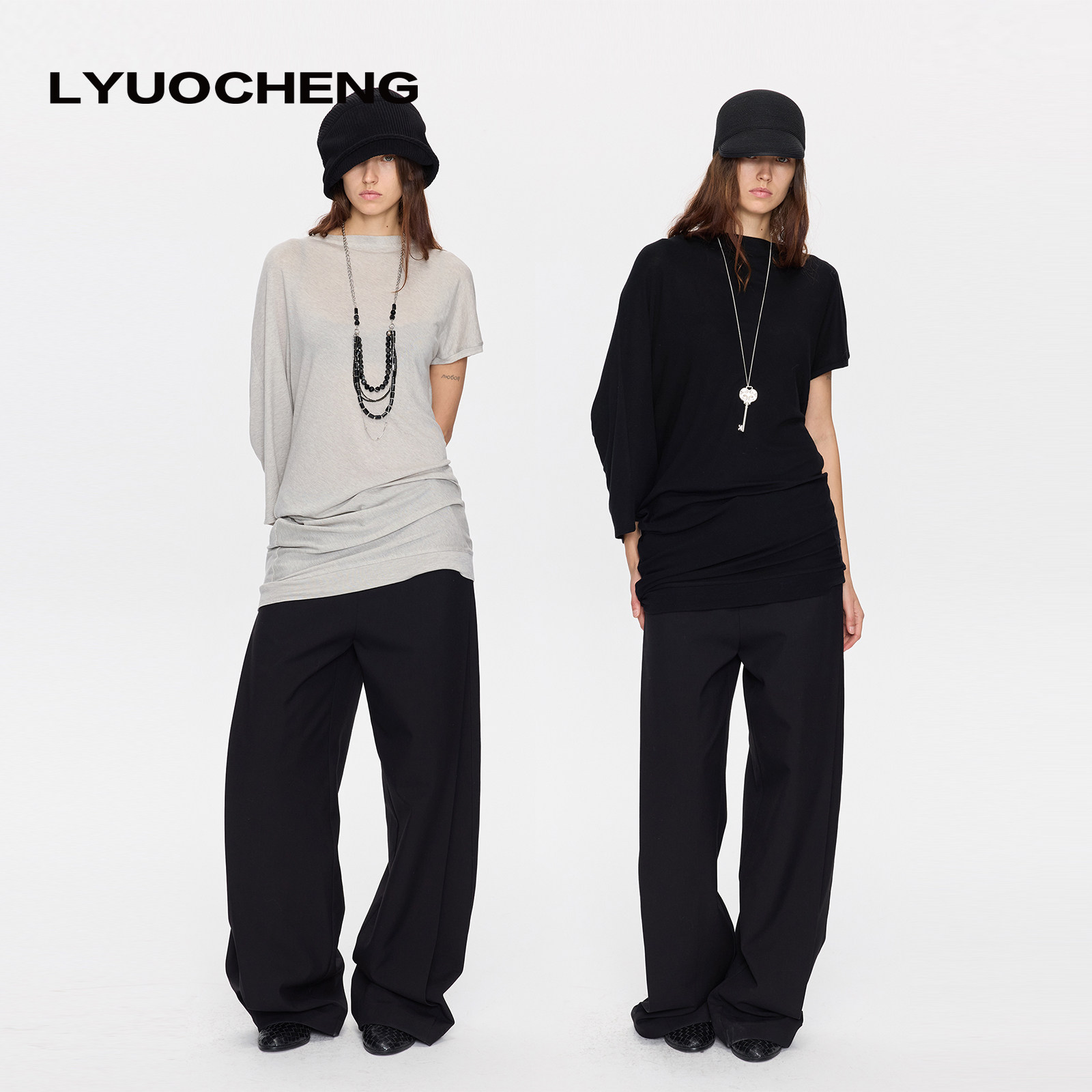 LYUOCHENG 春夏莱赛尔休闲垂荡领露背不规则蝙蝠袖上衣