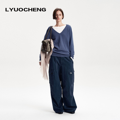 LYUOCHENG 秋冬多口袋经典复古时尚休闲裤工装伐木裤宽松直筒长裤