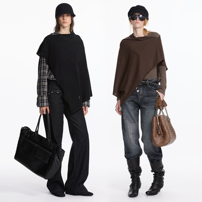 羊毛双色休闲披肩不规则上衣