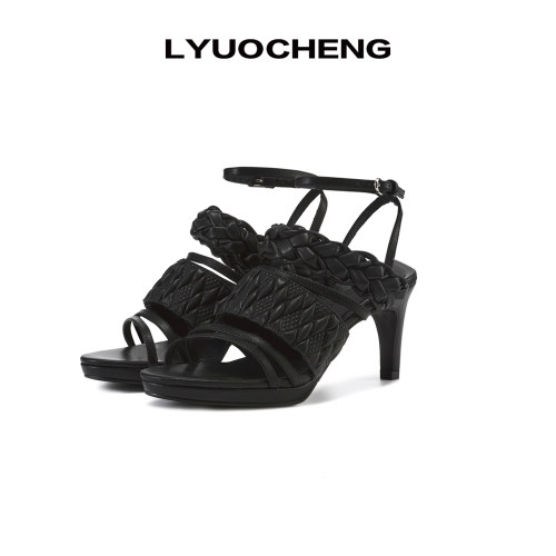 LYUOCHENG 度假风绑带凉鞋复古时尚舒适高跟鞋