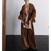 秋冬新品 久肆叁943paradise秋冬新中式 打褶丝绒棕阔腿长裤 设计感