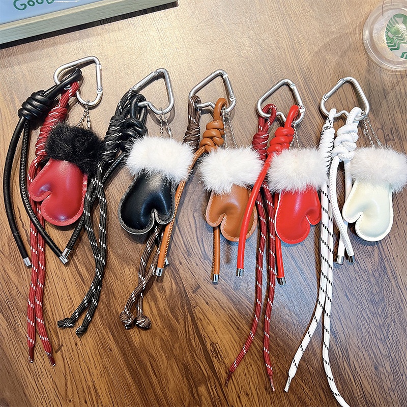 皮革手套钥匙扣挂饰链条秋冬毛绒包包挂件编织绳钥匙链挂饰礼物