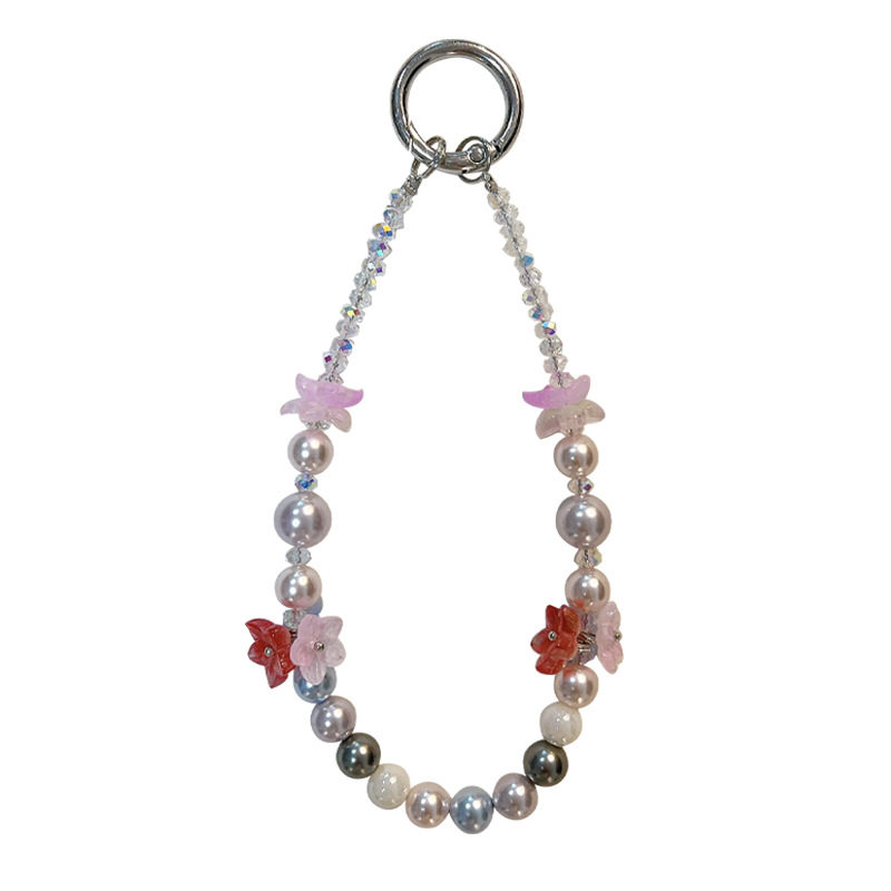 创意新款花朵水晶串珠手机链钥匙扣精致包包挂件手机壳配饰小礼品