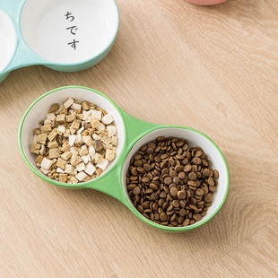 陶瓷双碗宠物猫碗猫食盆狗盆狗碗防打翻吃饭喝水猫咪中小型犬用品