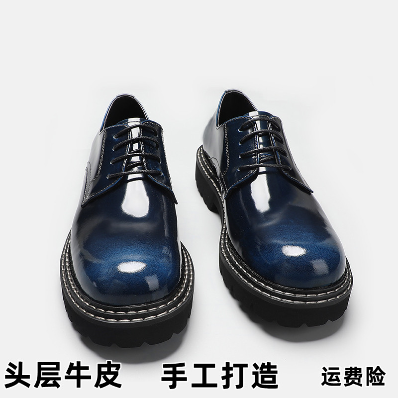 大头皮鞋男士冬季商务正装厚底英伦头层牛皮圆头真皮男休闲工装鞋