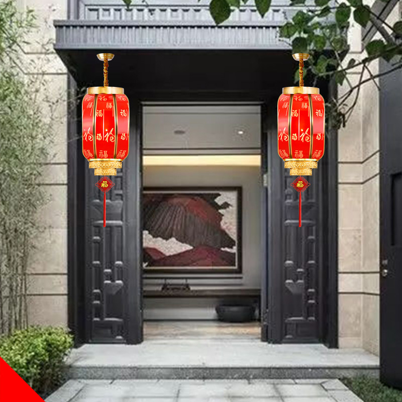 全铜大门对春节新年乔迁发光婚礼中式防水玻璃大红灯笼