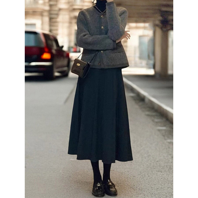 法式a字毛呢半身裙女士秋冬穿搭