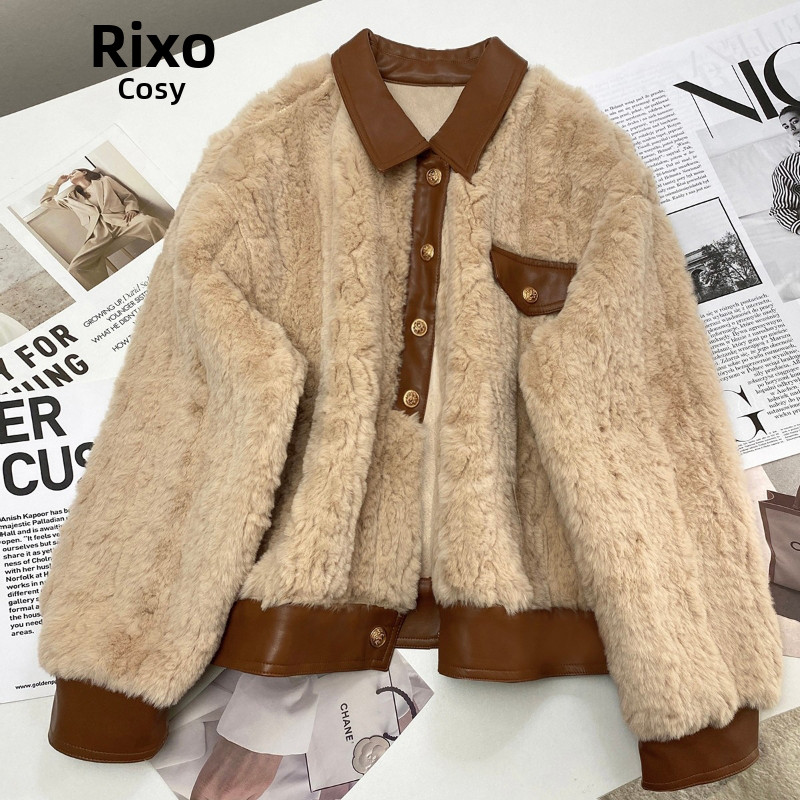 RIXO COSY皮毛一体羊羔毛棉衣外套女小个子加厚加绒宽松棉服