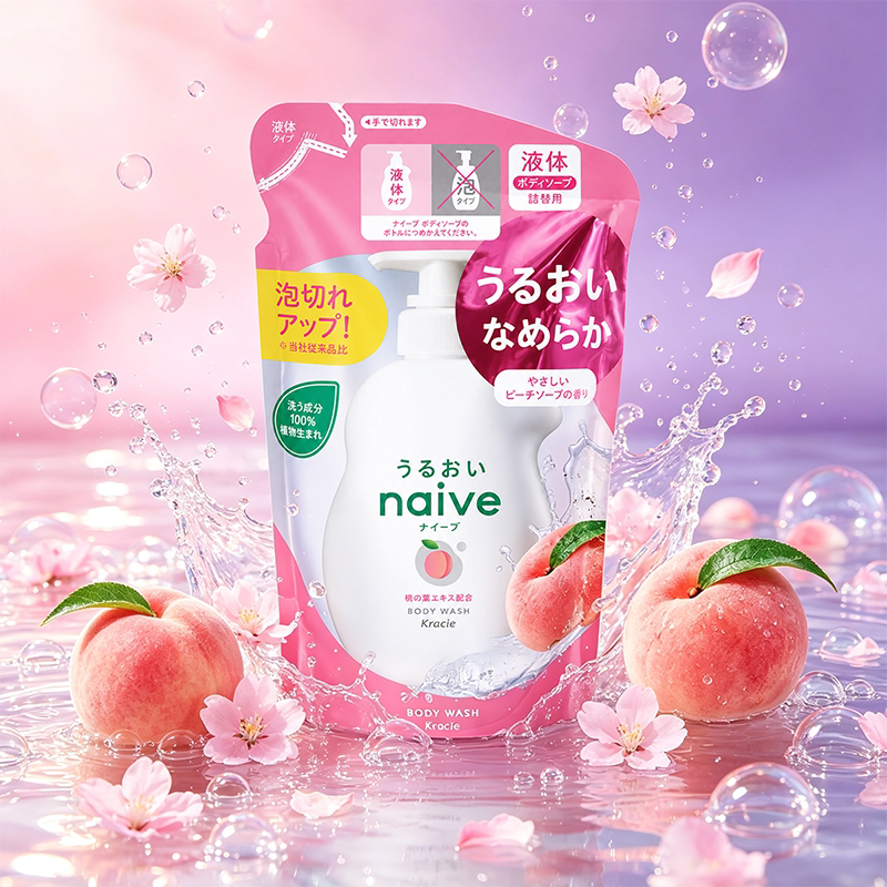 好价 日本本土肌美精蜜桃香乳液型沐浴露替换装360ml滋润不假滑图片