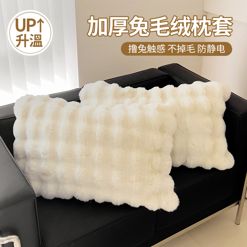 ins兔毛绒枕套一对装秋冬季48*74家用小仙女白色家用枕芯内胆套单