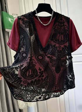 植绒蕾丝背心外搭夏季新款叠穿时尚百搭蕾丝新中式马甲孕妇上衣女