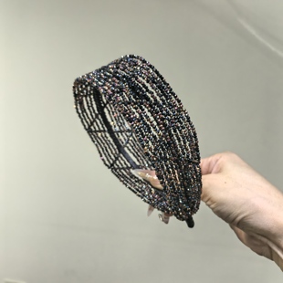 莫奈黑蜘蛛满天星轻奢优雅手工编织气质工艺水晶发箍