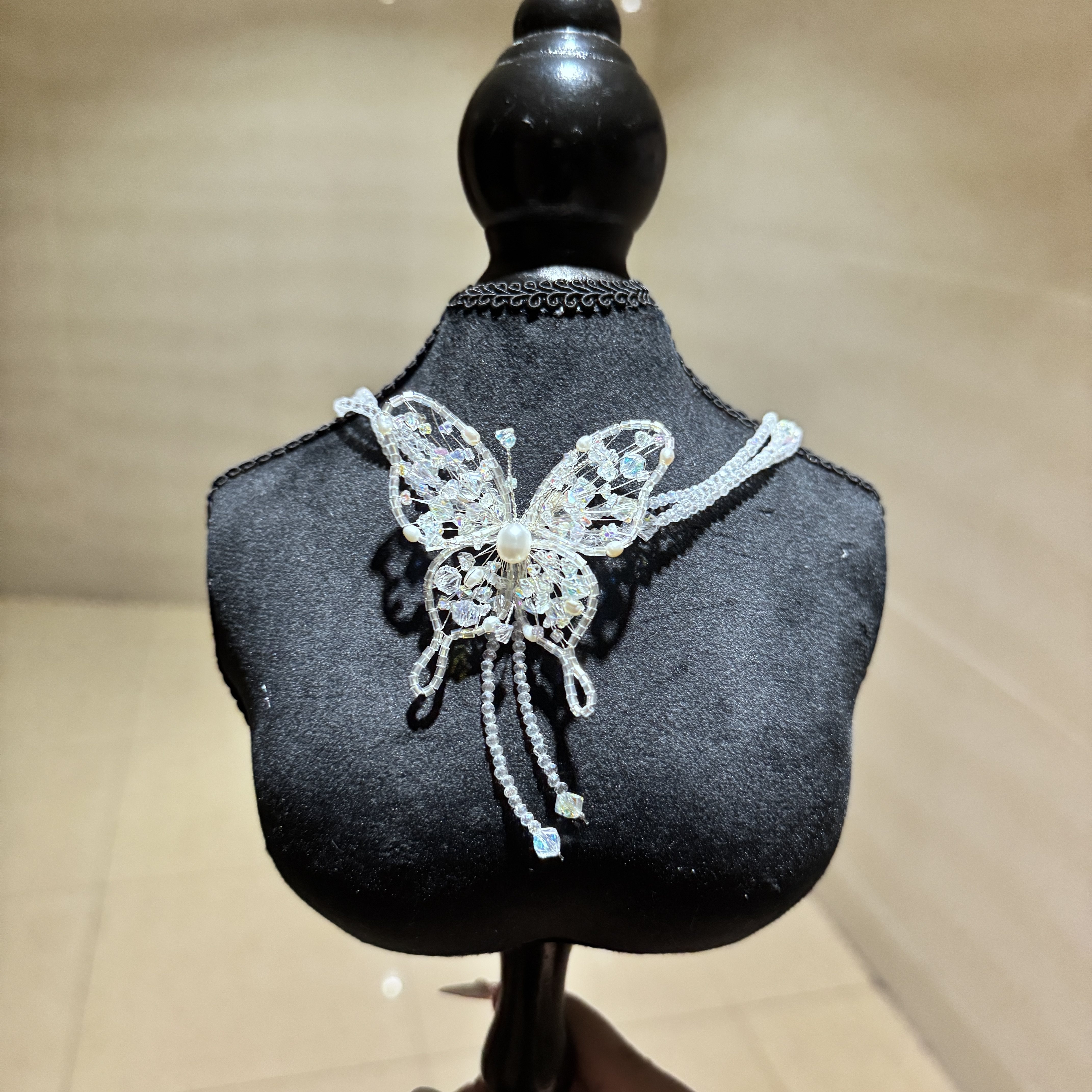 莫奈白月梵星璀璨蝴蝶发夹纯手工制作项链高定设计气质高级感