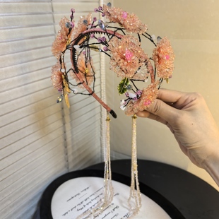 莫奈原创蜜桃春山钩针桃花系列花朵轻奢小众设计气质感发箍