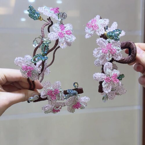 莫奈山脉花灵系列粉色水晶花朵发夹轻奢时尚鸭嘴夹精致侧边夹发箍