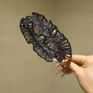 莫奈夜色凝结头箍发箍法式 精致高级手工水晶串珠发饰工厂直营店