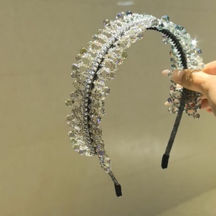 莫奈植物物语凝露法式 浪漫水晶手工串珠发箍轻奢锆石宽边发卡