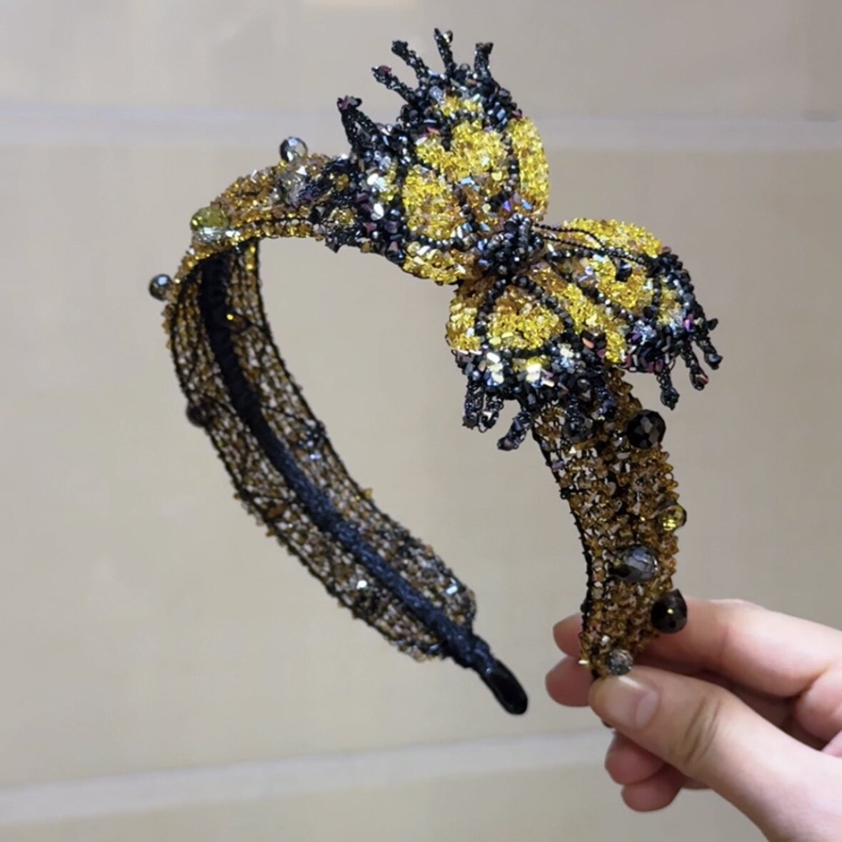 莫奈虎斑渐变钩针蝴蝶原创发箍高定设计气质百搭时尚优雅