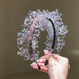 莫奈植物物语高定雪花钻满编发箍头饰