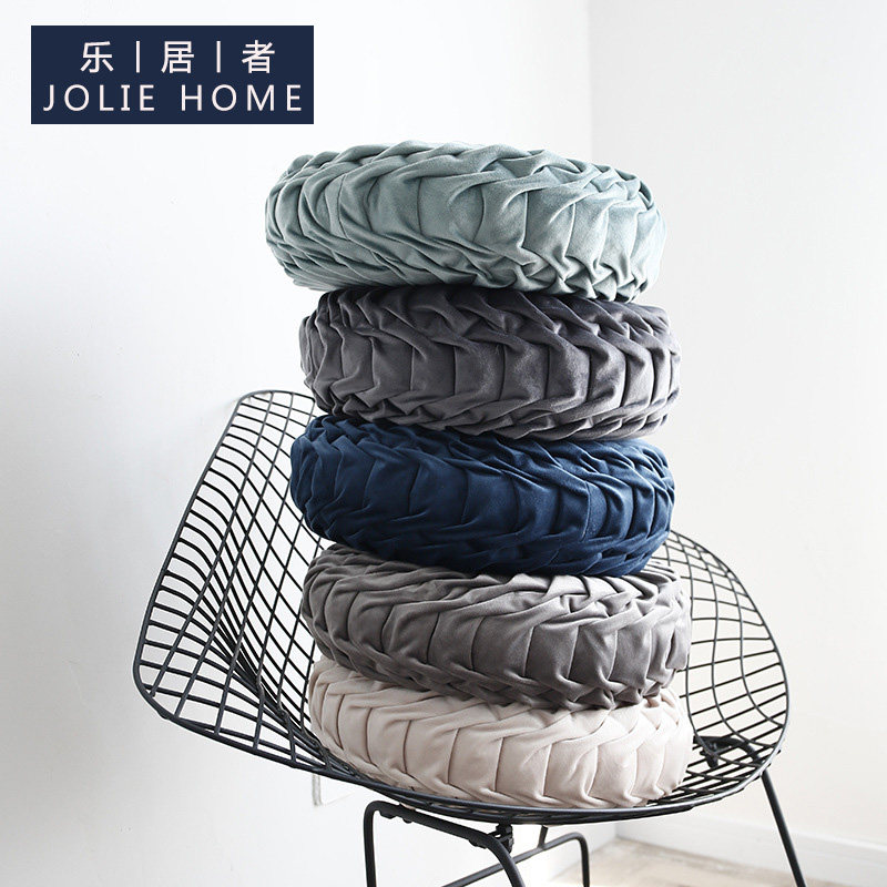 2021欧式靠垫抱枕沙发腰靠床头枕定做圆形靠垫手工褶皱车轮南瓜枕