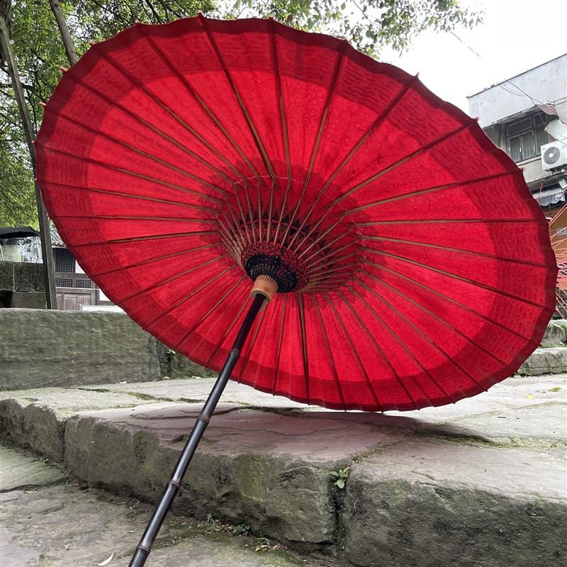 许家油纸伞黑红暗黑系古风加长紫竹伞杆晴雨两用桐油老式雨伞图片