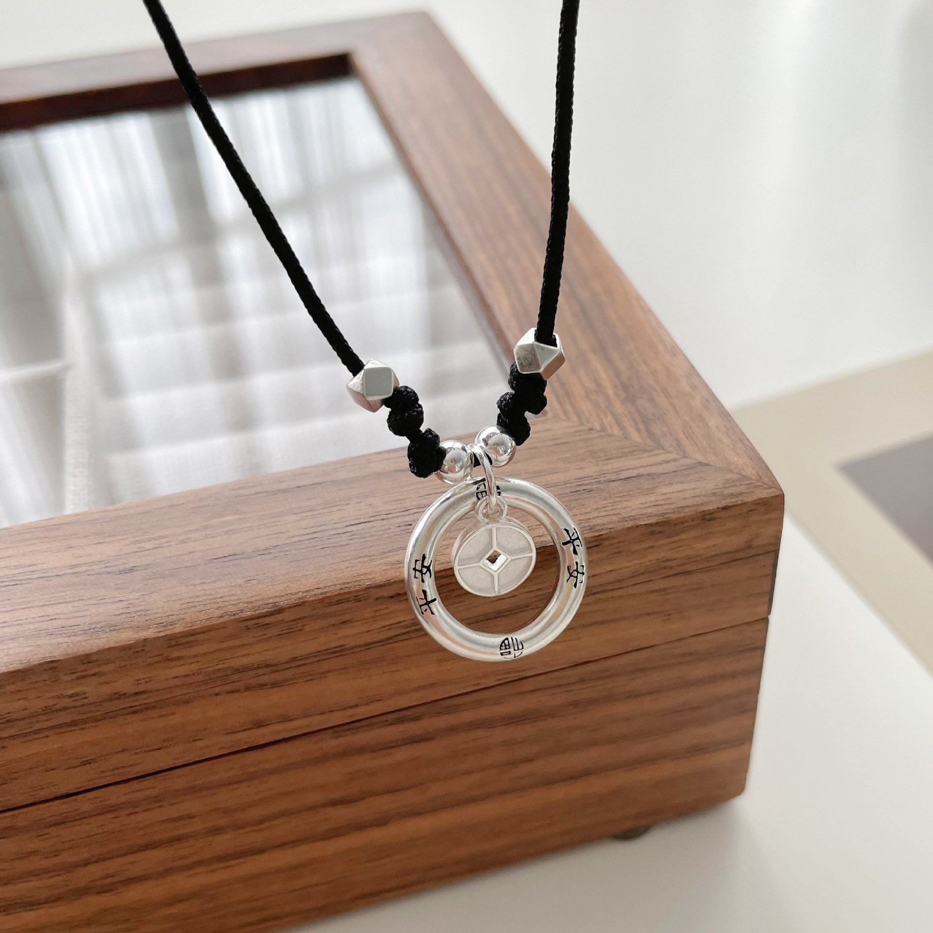 晚舟s999足银平安扣铜钱情侣项链