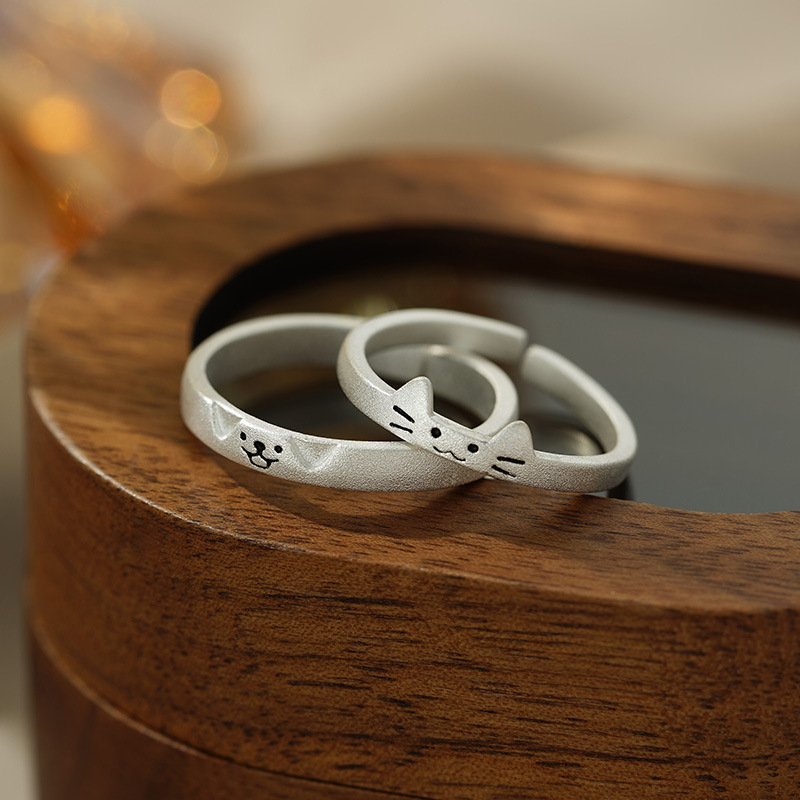 足银S999猫咪小狗情侣对戒