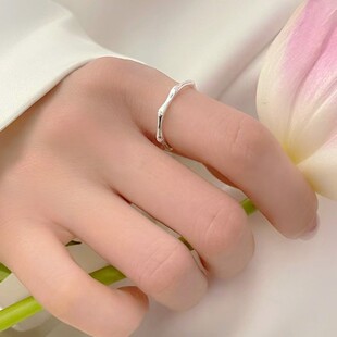 足银s9999情侣竹节戒指纯银素面开口指环生日送礼物男女款 ins对戒