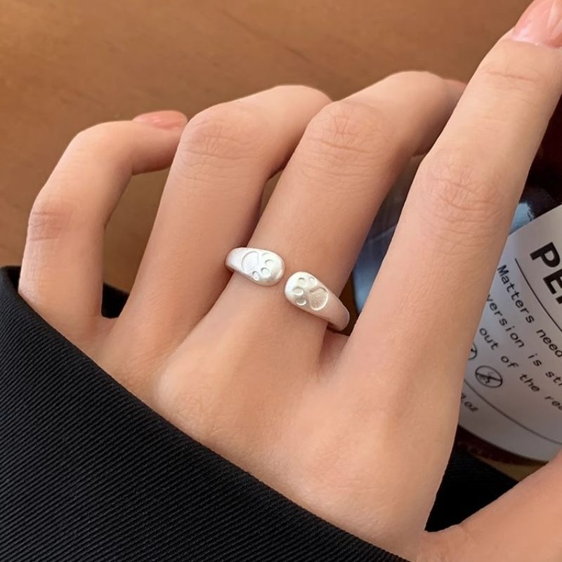 足银s999猫爪情侣戒指男女纯银平安喜乐少女感开口指环圣诞送礼物