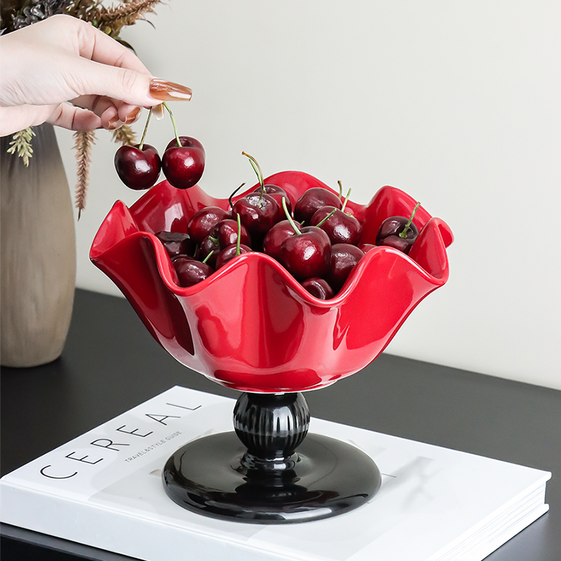 金卡佰水果盘新款客厅茶几家用红色高脚果盘高端高颜值零食收纳盘,餐饮具,果盆/果盘/果篮,淘宝优惠券,粉丝福利购,淘宝优惠卷